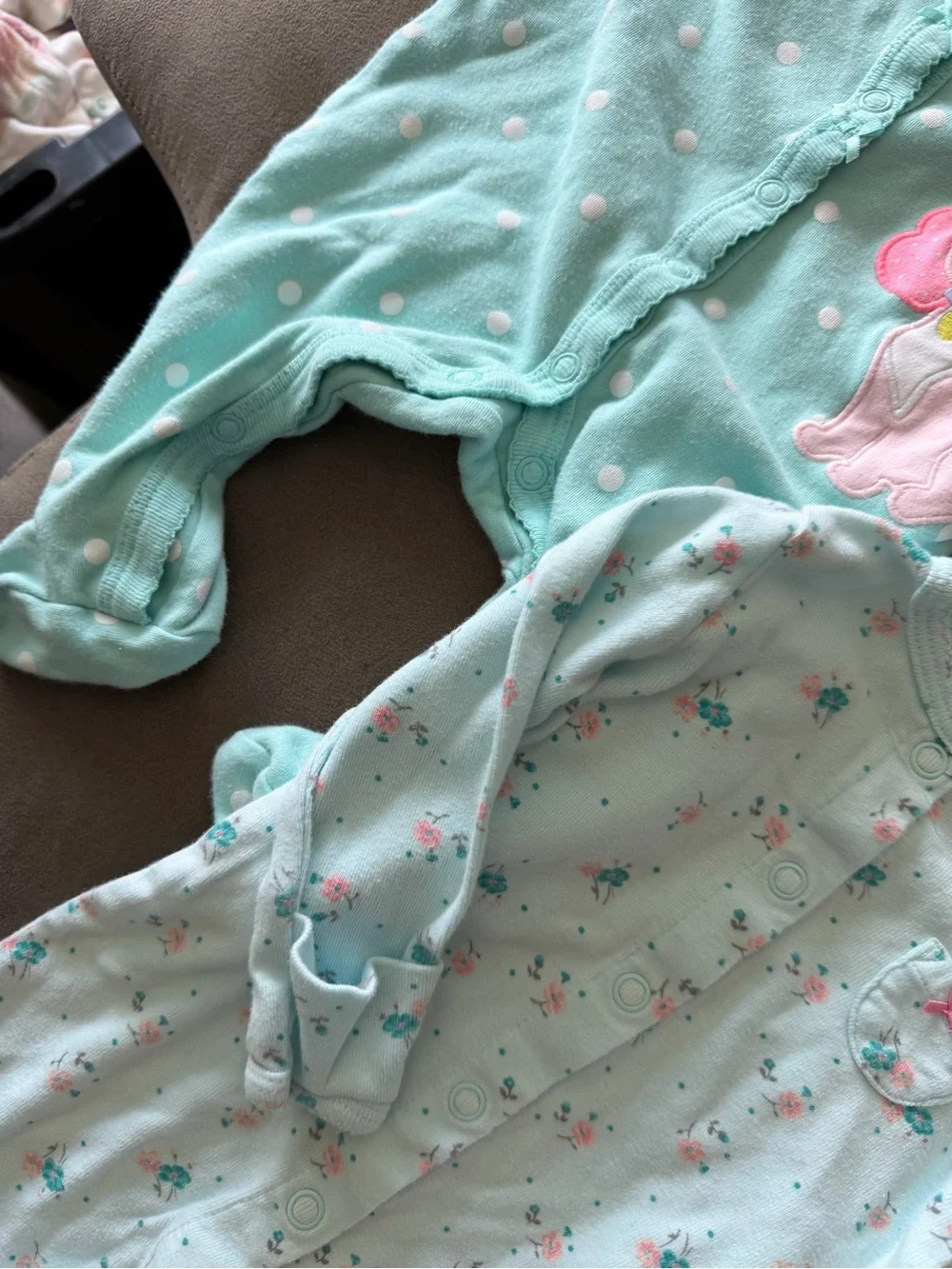 Carter's 3 piece Footed Baby Sleeper with Pink & Teal Accents